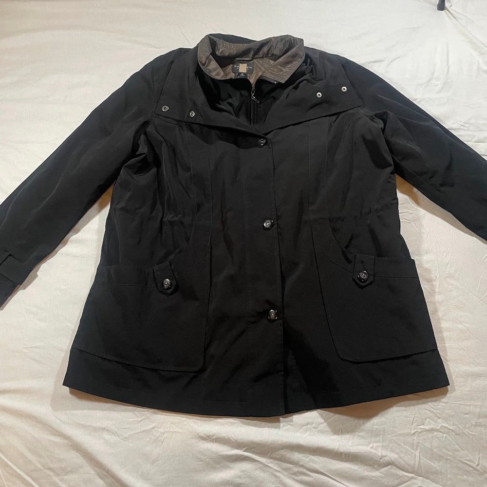 Gallery Women's M Black Field Jacket Brown Contrast Collar Lined Utility Coat - Picture 3 of 15